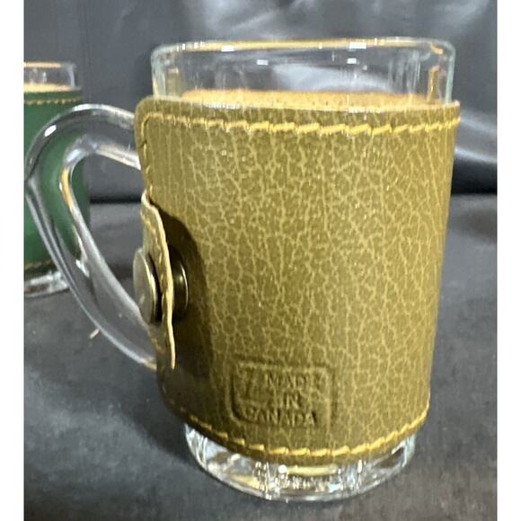 Leather Wrapped Mug Souvenir Shot Glasses - Toothpick Holder - Canada Set Of 4 - Picture 7 of 12